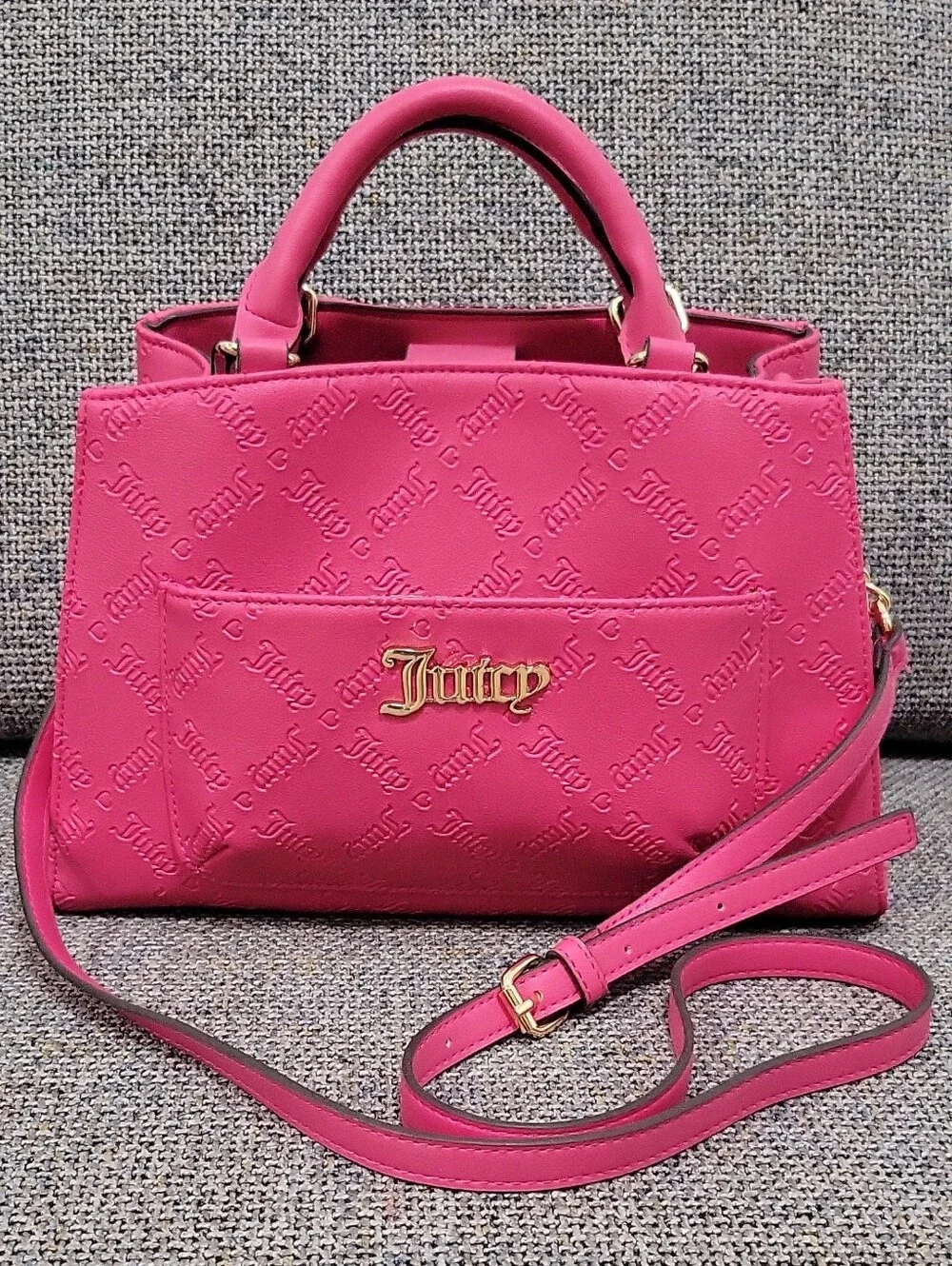 JUICY COUTURE 2pc Pull Out Pouch Satchel in Pink Flash/Duty Blush